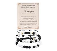 Meibai Matching Natural Stone Beaded I Love You Morse Code Bracelet for Couples Long Distance Relationship Gifts for Him and Her, M, Stone, no gemstone