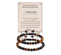 Meibai Matching Natural Stone Beaded I Love You Morse Code Bracelet for Couples Long Distance Relationship Gifts for Him and Her, M, Stone, no gemstone