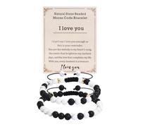 Meibai Matching Natural Stone Beaded I Love You Morse Code Bracelet for Couples Long Distance Relationship Gifts for Him and Her, M, Stone, no gemstone