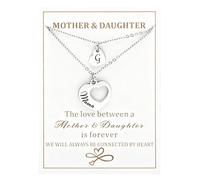 Meibai Mother Daughter Necklace Set Matching Mama Heart Pendant with A-Z Initial Charm Mommy and Me Gifts Mom Birthday Gift, Standard, Metal, No Gemstone