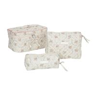 MEIBAOGE 3 Pcs Makeup Bag Travel Cosmetic Bag Set Large Capacity Toiletry Bag Flower Print Wash Bag Pen Bag for Woman Girls, Retro Orange Floral,a01, Length 27cm