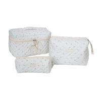 MEIBAOGE 3 Pcs Makeup Bag Travel Cosmetic Bag Set Large Capacity Toiletry Bag Flower Print Wash Bag Pen Bag for Woman Girls, Small White Cherries,a01, Length 27cm