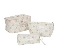 MEIBAOGE 3 Pcs Makeup Bag Travel Cosmetic Bag Set Large Capacity Toiletry Bag Flower Print Wash Bag Pen Bag for Woman Girls, Retro Orange Floral,a02, Length 27cm