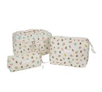 MEIBAOGE 3 Pcs Makeup Bag Travel Cosmetic Bag Set Large Capacity Toiletry Bag Flower Print Wash Bag Pen Bag for Woman Girls, Little Bear Huahua,a01, Length 27cm