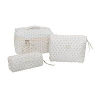 MEIBAOGE 3 Pcs Makeup Bag Travel Cosmetic Bag Set Large Capacity Toiletry Bag Flower Print Wash Bag Pen Bag for Woman Girls, Rice Flower,a01, Length 27cm