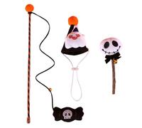 MEIBAOGE Halloween Cone Hat for Cat Chewing Toy Funny Fishing Rod Funny Exercise Teaser Stick Toy for Felines