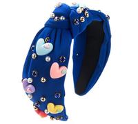 MEIBAOGE Knots Headband for Woman Wide Brims Headbands with Resin Heart&Diamond Pearl Embellished for Girls Makeup Shopping, Blue,One Size