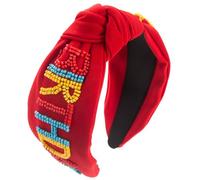 MEIBAOGE Knotted Headband for Women Bead Studded Letter Hairhoop Spring Wide Hairhoop Turban Hairband Girl Face Washing Hairhoop, Red