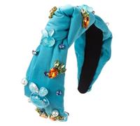 MEIBAOGE Knotted Headband for Women Rhinestone Beads Hairhoop High Skull Wide Headband Turban Hairband Girl Face Washing Hairhoop, Blue