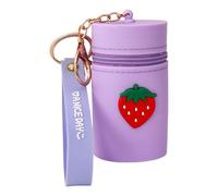 MEIBAOGE Portable Silicone Coin Pouches with Keychain Cartoon Lipstick Case Change Holder Bag for Women and Girls, Strawberry, Length 7cm