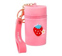 MEIBAOGE Portable Silicone Coin Pouches with Keychain Cartoon Lipstick Case Change Holder Bag for Women and Girls, Floret Strawberry, Length 7cm