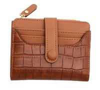 MEIBAOGE Women Coin Purse Fashion PU Leather Change Purse Small Wallet Short Purse Card Holder Girls Zippers Clutch Purse Wallet, 11.9*9*2.2cm, Brown