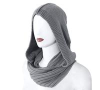 MEIBAOGE Women's Winter Knitted Hood Infinity Scarf Windproof Wrap Earflap Neck Warmer Hoodie - Deep Grey