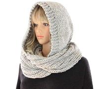 MEIBAOGE Women's Winter Wool Chunky Knit Hooded Scarf Light Grey