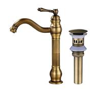 MEIBATH Bathroom Sink Taps Single Handle Countertop Faucet Vessel Tap + Sink Pop up Drain(with Overflow) Antique Brass Basin Mixer Taps Bathroom Kitchen Faucets