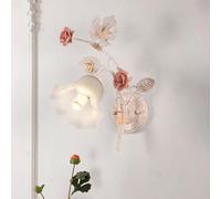 meibeileil Retro Flower Wall Lights for Living Room,Art Deco Crackle Metal Base Wall Lamp for Bedrooms,Ceramic Pink Roses Floral Glass Shade Flush Mount Wall Scone for Hallway,Bedside,Staircase,1Head.