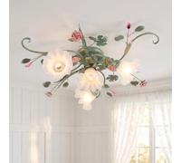 meibeileil Romantic Warm Flower Ceiling Lights,Iron Princess Bedroom Lamp Chandelier,Mediterranean Style Wedding Room Fixtures Suspended Ceiling Lamps for Home Room (4 Lights) Green