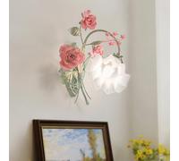 meibeileil Vintage Flower Wall Lights,Metal Wall Lights for Living Room with Floral Glass Lampshade,Retro Wall Sconces for Bedroom Corridor Hallway Stair Aisle Art Deco E27 Left 40 * 40CM