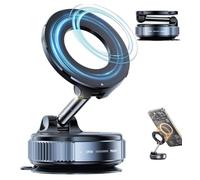 MEIBEST Vacuum Magnetic Phone Holder for Car，360° Adjustable Suction Cup Phone Mount, Multi-Purpose Magnetic Car/Bathroom Mirror/Gym Universal Stand, Compatible with All Smartphones & Vehicle Models