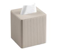 MEIBOOCH PU Leather Tissue Box Cover Square Tissue Box Holder with Magnetic Closure (Beige Stripe)