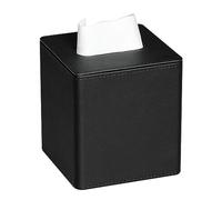 MEIBOOCH Tissue Box Cover PU Leather Square Tissue Box Holder with Magnetic Bottom for Bathroom Bedroom or Office (Black)