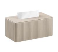 MEIBOOCH Tissue Box Cover Stylish PU Leather Rectangular Tissue Box Holder with Magnetic Bottom Cover for Bathroom Bedroom or Office (Beige Stria)