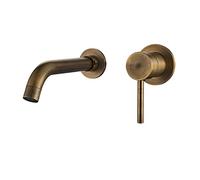 MEIBT Bathroom Sink Faucet, Antique Brass, Brass, Wall Mounted, 2 Holes, Lever Handle, Ceramic Valve, Traditional Style