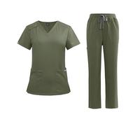 Meichoon Clinical Scrub Suit Set Short Sleeve V Neck Design with Side Vents and Adjustable Waist Straight Leg Medical Pants