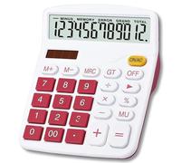 Meichoon Desktop Calculator Solar Battery Dual Power, 12 Digit Large LCD Display Financial Dedicated Calculator Large Standard Function Desktop Business Calculator for Office/Home/School KA08 Red