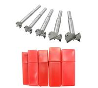 Meichoon Forstner Woodworking Drill Bits 15-35mm 5PCS, HSS Flat Wing Drilling Hole Hinge Cemented Carbide Drilling Sets with Round Shank DC02B