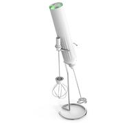 Meichoon Handheld Milk Frother Mini Electric Whisk with 2 Mixing Heads with Stainless Steel Stand 3 Speed Modes for Milk Coffee Latte Hot Chocolate KT51 White