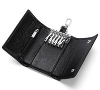 Meichoon Key Case Leather Wallets Portable Key Holders Coin Pouch Small Size Multi Card Holder Stylish for Organizer Office, XF09 Black