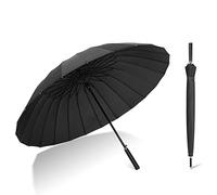 Meichoon Large Golf Umbrella Leather Handle 24Ribs Strong Windproof Glassfiber Bumbersoll Manual Sun Rain Stick Umbrellas Outdoor Business Women Men KS46 Black