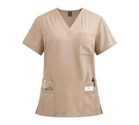 Meichoon Medical Scrub Top V Neck 8 Pockets Breathable Moisture Wicking Quick Dry Soft High Stretch Anti Wrinkle Uniform for Women Men Nurse Doctor Workwear Apricot