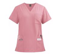 Meichoon Medical Scrub Top V Neck 8 Pockets High Stretch Skin Friendly Breathable Quick Dry Soft Uniform for Women Men Nurse Doctor Workwear Pink