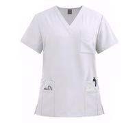 Meichoon Medical Scrub Top V Neck 8 Pockets Soft Quick Dry Breathable High Stretch Uniform for Women Men Nurse Doctor Workwear White