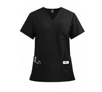 Meichoon Medical Scrub Top V Neck 8 Pockets Wrinkle Resistant Soft Breathable Quick Dry High Stretch Uniform for Women Men Nurse Doctor Workwear Black