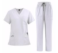 Meichoon Medical Scrubs Set Breathable Quick Dry Nursing Uniform with 8 Pockets Adjustable Waist Machine Washable DK77White XL