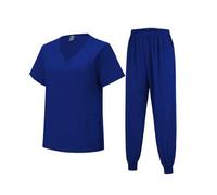 Meichoon Medical Scrubs Set Classic V-neck Top with Jogging Pants with Pockets Uniform Natural Skin Friendly DK06 Blue Large