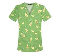 Meichoon Medical Scrubs Top Nursing Uniform Women V-Neck Short Sleeve Printed Cotton Blend Soft Moisture Wicking Wrinkle Free Green