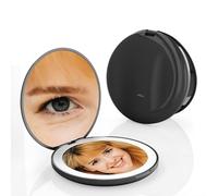 Meichoon Mini Makeup Mirror 10X Magnifying LED Lights USB Rechargeable Compact Pocket Handheld Small Round Mirror Double Sided Travel Portable Femme Beauty Cosmetic Tool UK15 Black