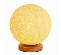 Meichoon Night Lamp for Bedroom Wicker Ball Table Lamp Warm Yellow Light Brightness Adjustable USB Rechargeable with Wooden Stand Ambient Lamp LE17