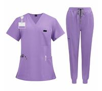 Meichoon Nursing Scrub Set Short Sleeve V Neck Medical Uniform with 3 Pockets and Tapered Leg Pants Absorb Sweat