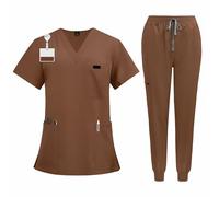 Meichoon Nursing Scrub Set Short Sleeve V Neck Medical Uniform with Side Vents and Tapered Leg Pants Resist Wrinkles Quick-drying