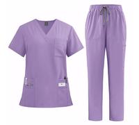 Meichoon Nursing Scrubs Set 8-Pocket Design Top Straight-leg Pants Moisture-Wicking Quick-Dry Machine Washable DK77Purple XL