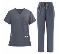 Meichoon Nursing Scrubs Set Medical Overalls Suit with Moisture-Wicking Quick-Dry 8 Functional Pockets DK77Grey XL