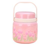 Meichoon Portable Insulated Food Flask 17oz 500ml 316 Stainless Steel Thermal Container for Kids & Adults Leak-Proof with Foldable Spoon Pink Tulip Pattern