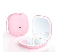 Meichoon Portable Pocket Handheld Mirror LED Lighted Compact 1X/5X Magnifying 2 Sided 3 Colors Dimmable USB Rechargeable Travel Makeup Mirror UK16 Pink