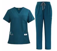 Meichoon Professional Nursing Scrubs Set Quick-Dry Moisture-Wicking 8-Pocket Medical Uniform Year Round DK77Cyan XXL