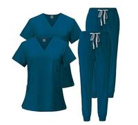 Meichoon Scrubs Set 2PCS Medical Scrubs Women's V-neck Short-sleeved Top Stretchy Pants Soft and Comfortable DK05Clear Blue M